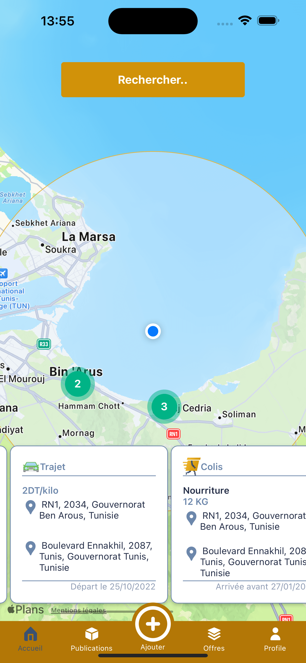 Capture écran de l'accueil de l'application Hezzly