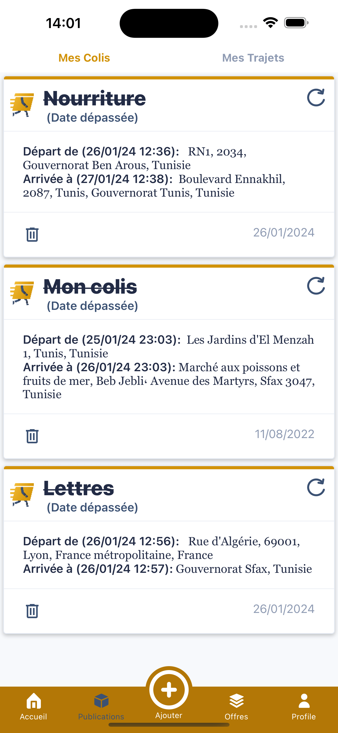 Liste des colis sur Hezzly