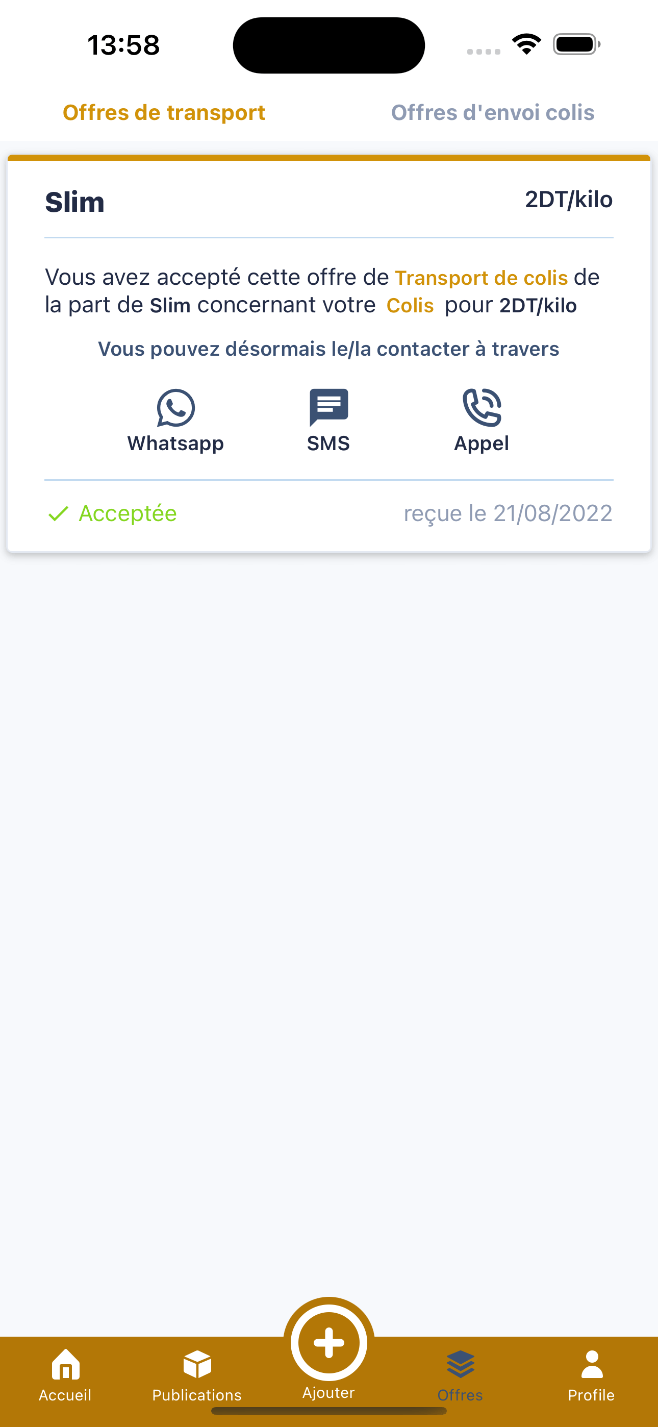 Liste des propositions de transport